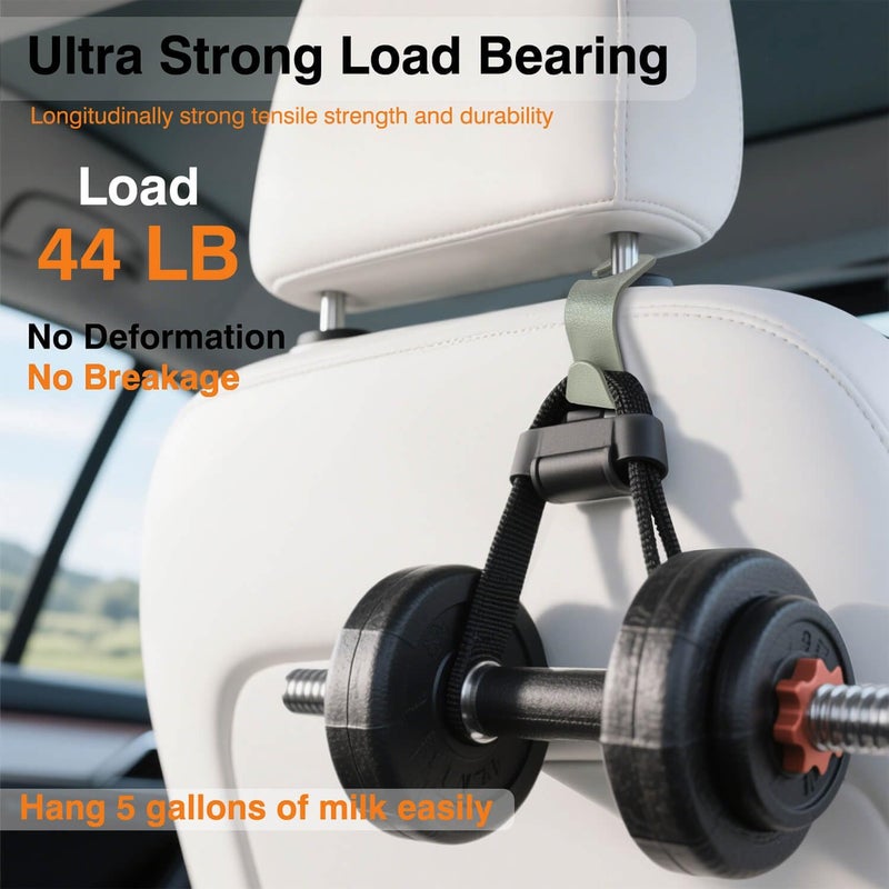 KULOLO Car Seat Hooks & Purse Holder - 4 Pack Boxed,55 lb Heavy Duty,Eco PP Car Hooks for Purse/Bag/Baby Gear/Gym Bag/Groceries/Cup/,Fits 0.32-0.55”Car Headrest Rods (Grey-2) - Image 3